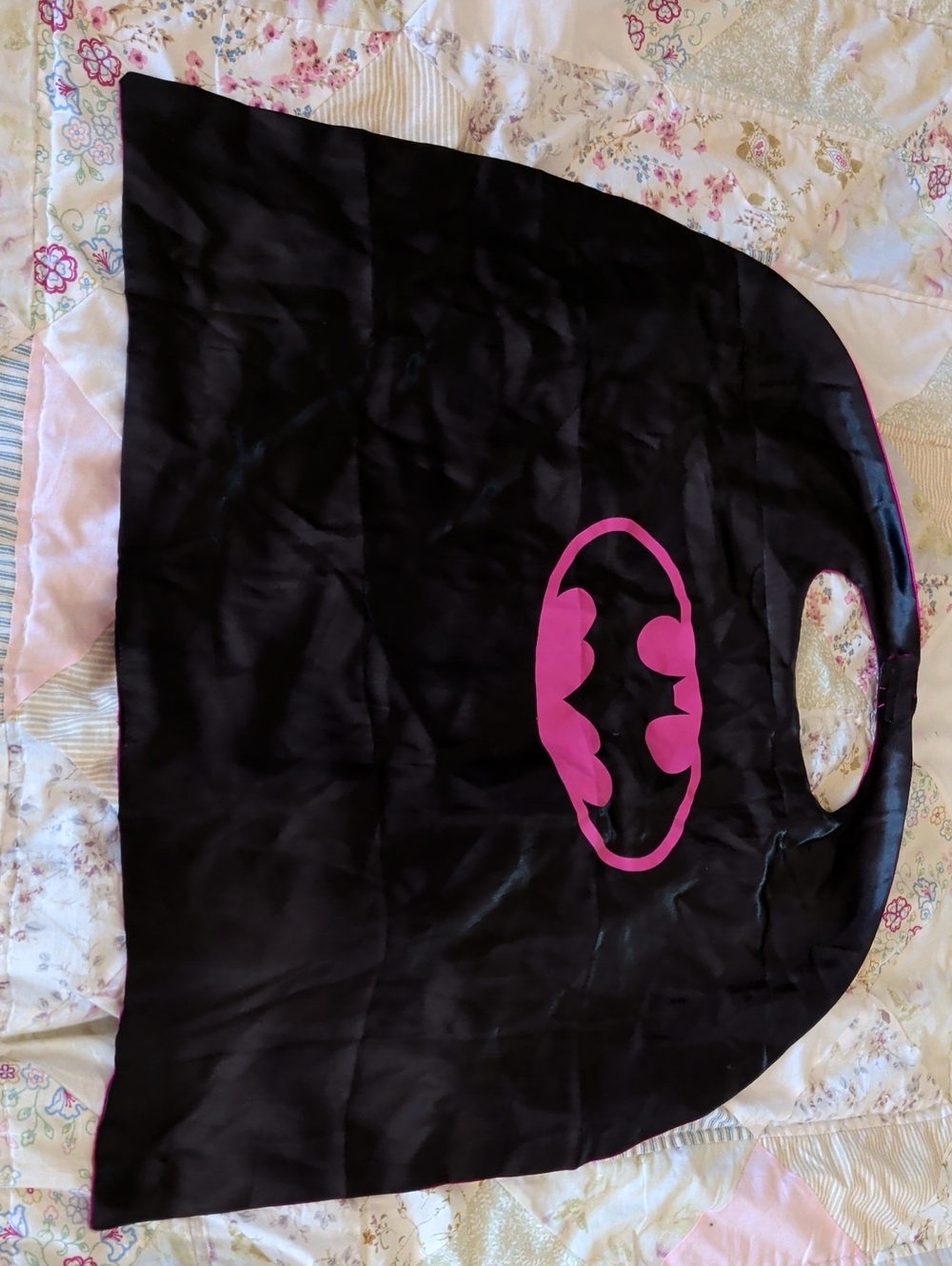 Kids Black Costume Cape with Pink Bat Emblem